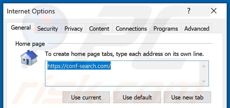 Usuwanie conf-search.com ze strony domowej Internet Explorer