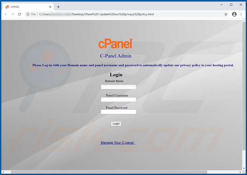 Załącznik e-maila phishingowego cPanel