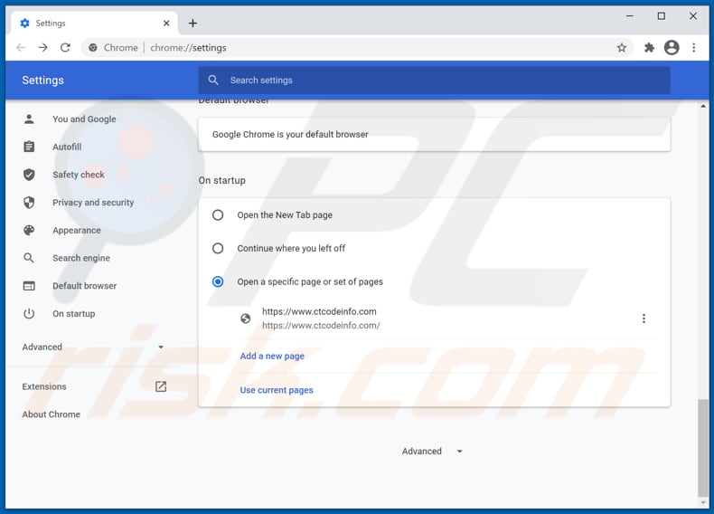 Usuwanie ctcodeinfo.com ze strony domowej Google Chrome