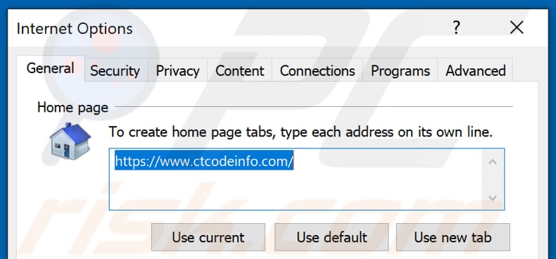 Usuwanie ctcodeinfo.com ze strony domowej Internet Explorer