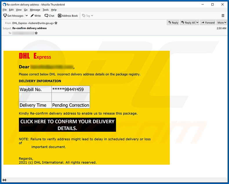 E-mail spamowy o tematyce DHL Express (2021-03-24)