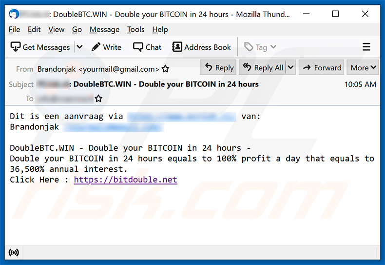 Oszukańczy e-mail Double your Bitcoin (2021-03-18)