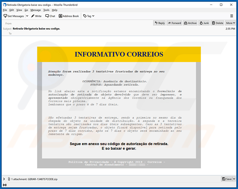 Spam rozprzestrzeniający trojana Javali (Ousaban)