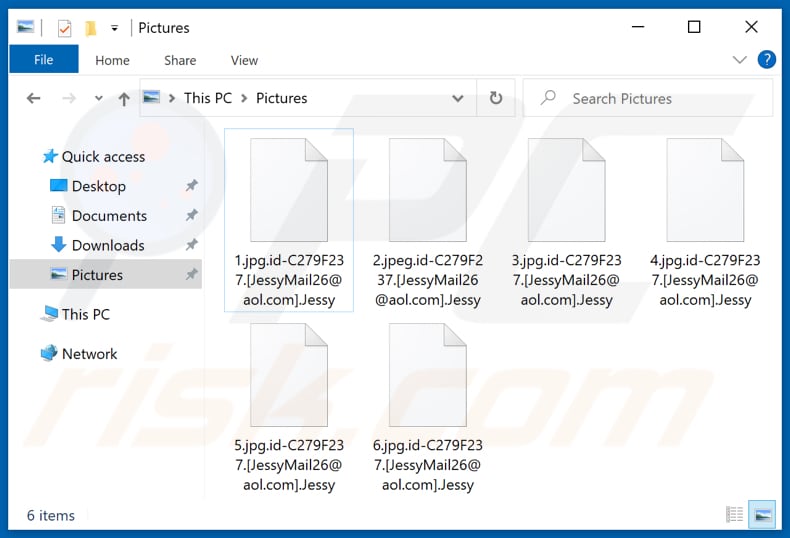 Pliki zaszyfrowane przez ransomware Jessy (rozszerzenie .Jessy)
