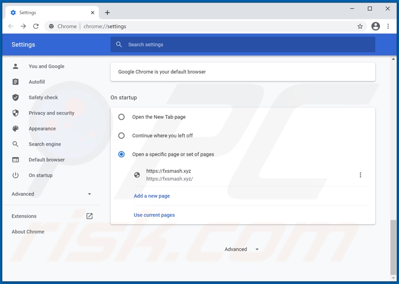 Usuwanie fxsmash.xyz ze strony głównej Google Chrome