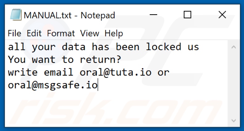 Plik tekstowy ransomware ORAL (Manual.txt)