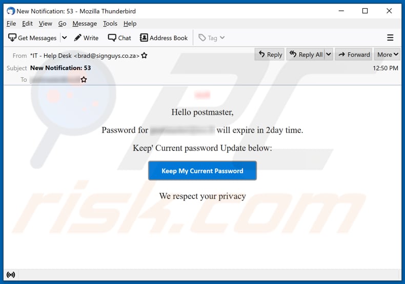 Trzeci wariant oszustwa password is about to expire today email