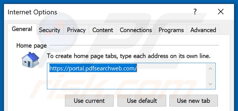 Usuń pdfsearchweb.com ze strony głównej Internet Explorer 