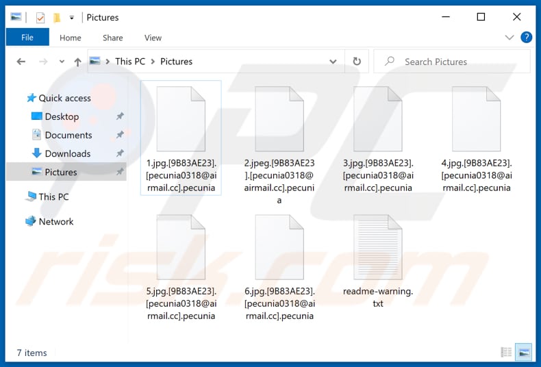 Pliki zaszyfrowane przez ransomware Pecunia (rozszerzenie .pecunia)
