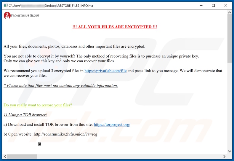 Notatka o okupie dla ransomware PROM (RESTORE_FILES_INFO.hta)