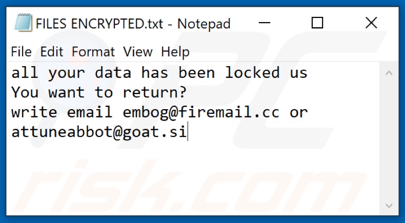 Plik tekstowy ransomware ROG (FILES ENCRYPTED.txt)