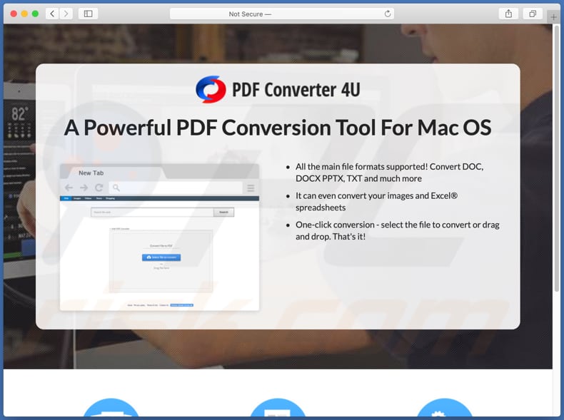 Witryna przekierowania searcher4u.com promująca pdfconverter4u