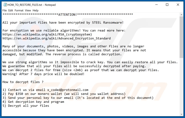 Instrukcje odszyfrowania STEEL (HOW_TO_RESTORE_FILES.txt)