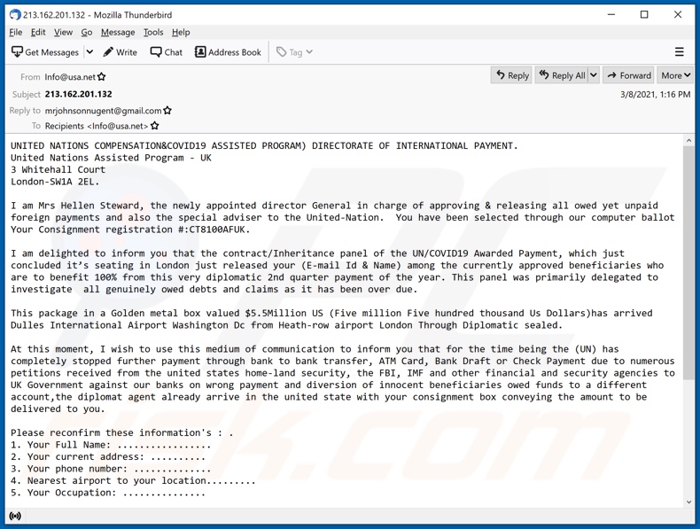 UNITED NATIONS COMPENSATION (COVID19 ASSISTED PROGRAM) Kampania spamowa e-mail