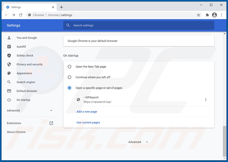 Usuwanie vipsearch.guru ze strony domowej Google Chrome