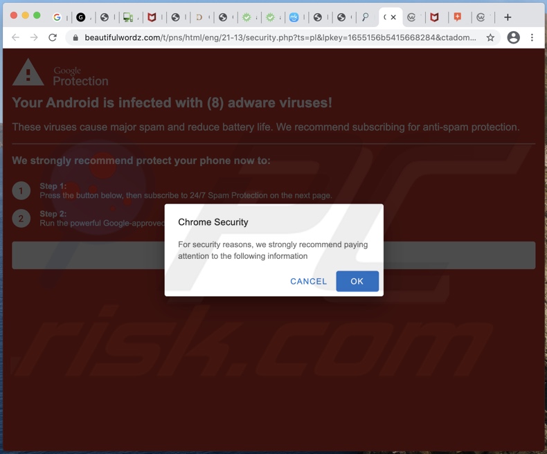 Oszustwo Your Android is infected with (8) adware viruses!