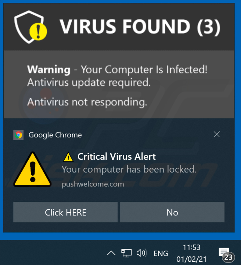 Oszustwo Your ANTIVIRUS Subscription Has Expired promowane poprzez powiadomienie przeglądarki (próbka 1)