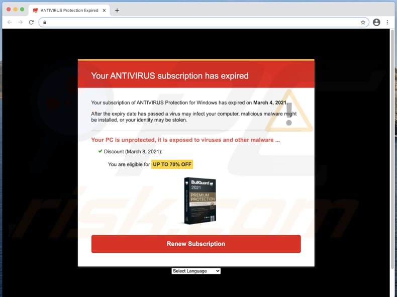 Oszustwo Your ANTIVIRUS subscription has expired