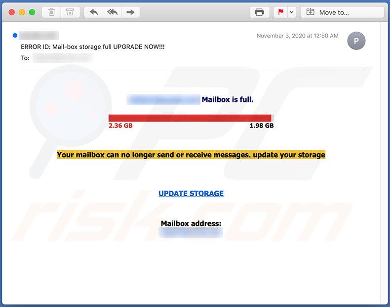 Alternatywny wariant oszustwa e-mailowego Your mailbox is full