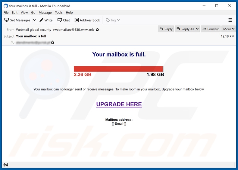 E-mailowa kampania spamowa Your mailbox is full