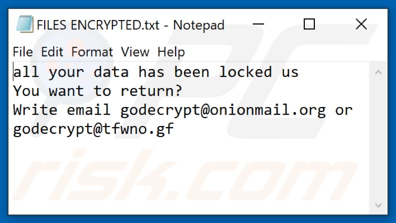 Plik tekstowy ransomware 4o4 (FILES ENCRYPTED.txt)