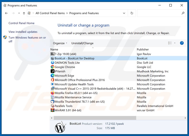 Odinstalowanie adware BookLot za pomocą Panelu sterowania