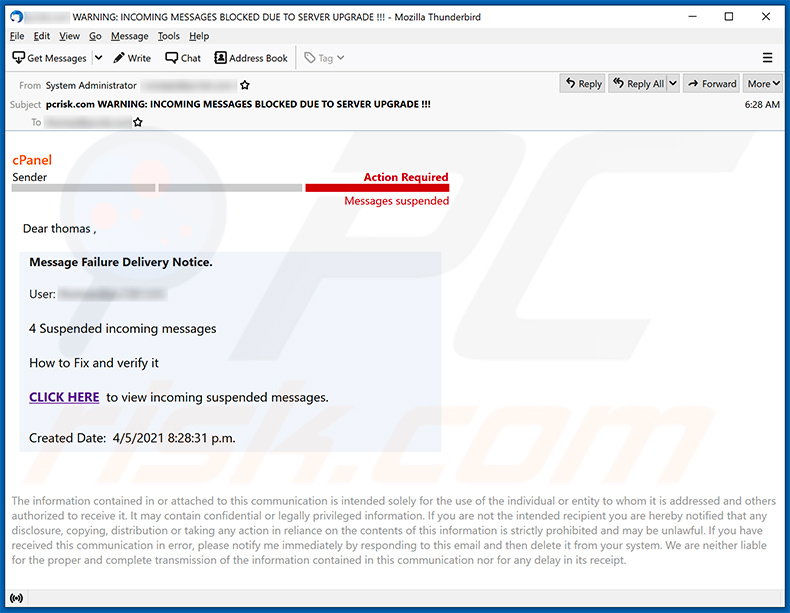 e-mail spamowy o tematyce cPanel (2021-04-06)