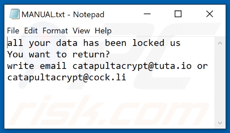 Plik tekstowy ransomware Ctpl (MANUAL.txt)