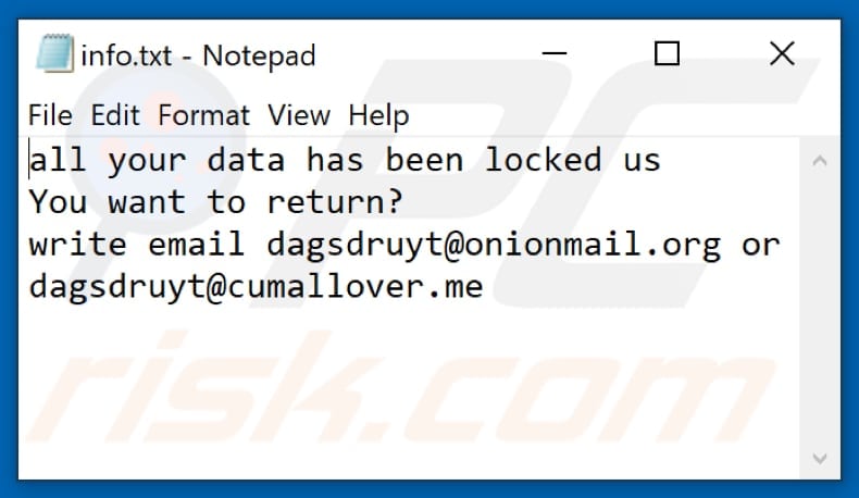 Plik tekstowy ransomware Cum (info.txt)