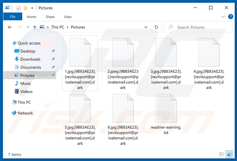 Pliki zaszyfrowane przez ransomware Dark (rozszerzenie .dark)