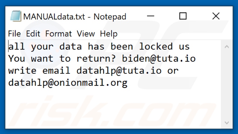 Plik tekstowy ransomware Dhlp (MANUALdata.txt)
