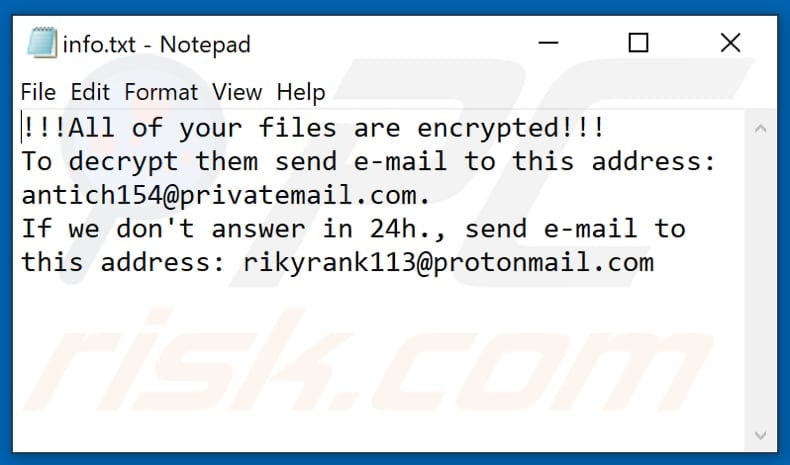 Plik tekstowy ransomware Elbie (info.txt)