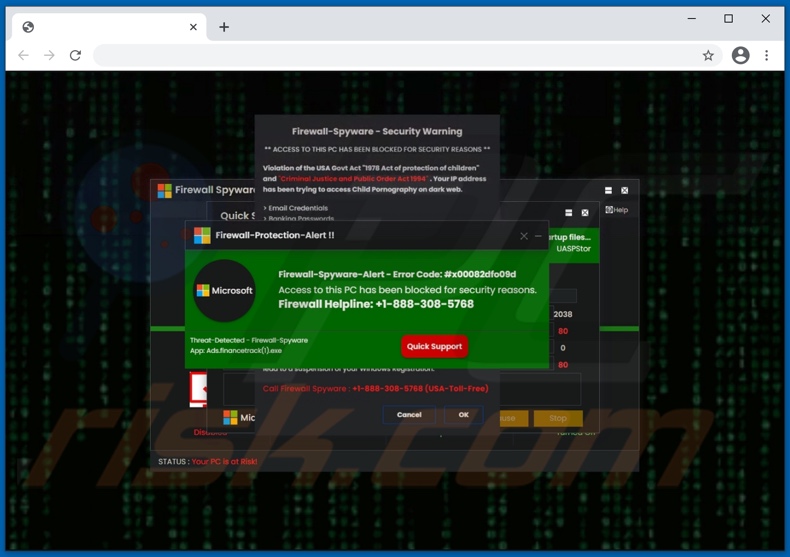 Alternatywny wariant oszustwa wsparcia technicznego Firewall Spyware Alert