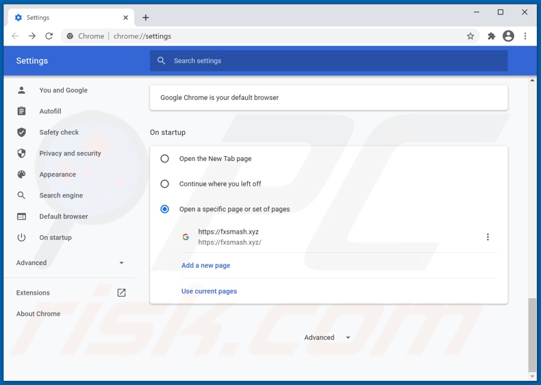 Usuwanie fxsmash.xyz ze strony domowej Google Chrome