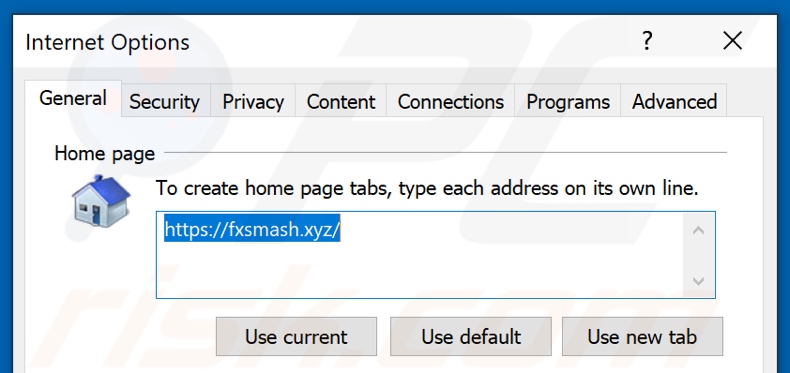 Usuwanie rozszerzeń powiązanych z fxsmash.xyz z Internet Explorer homepage