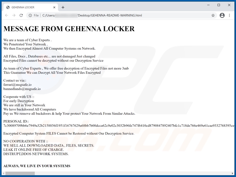 Instrukcje odszyfrowania GEHENNA LOCKER (GEHENNA-README-WARNING.html)