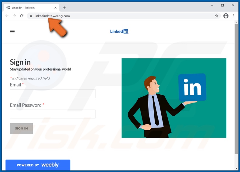 Fałszywa witryna LinkedIn promowana przez e-maile spamowe