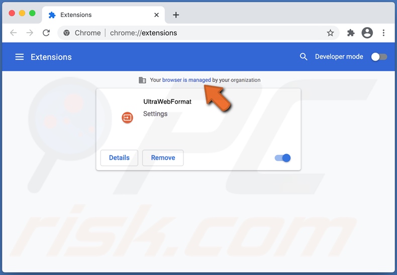 Funkcja Managed by your organization dodana do Chrome przez porywacza przeglądarki UltraWebFormat