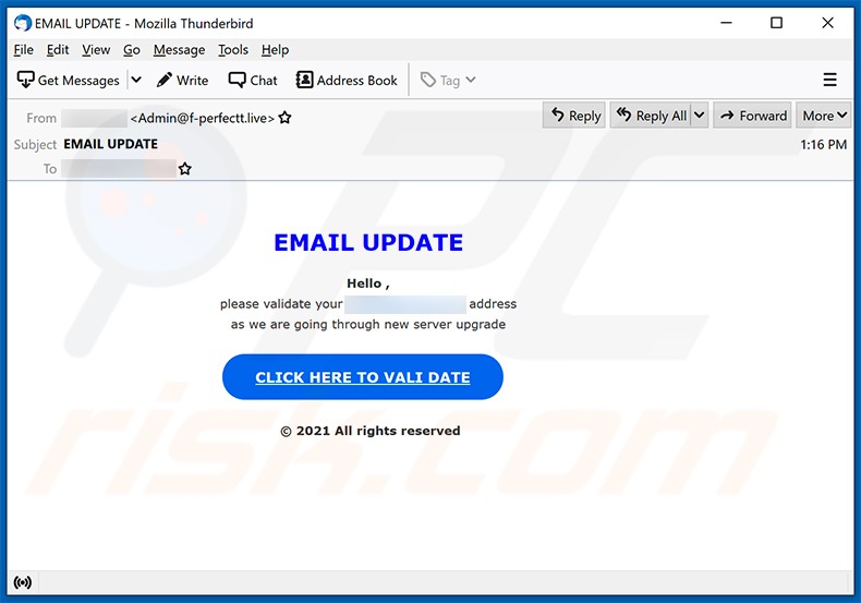 E-mail spamowy Update promujący stronę phishingową (2021-04-06)