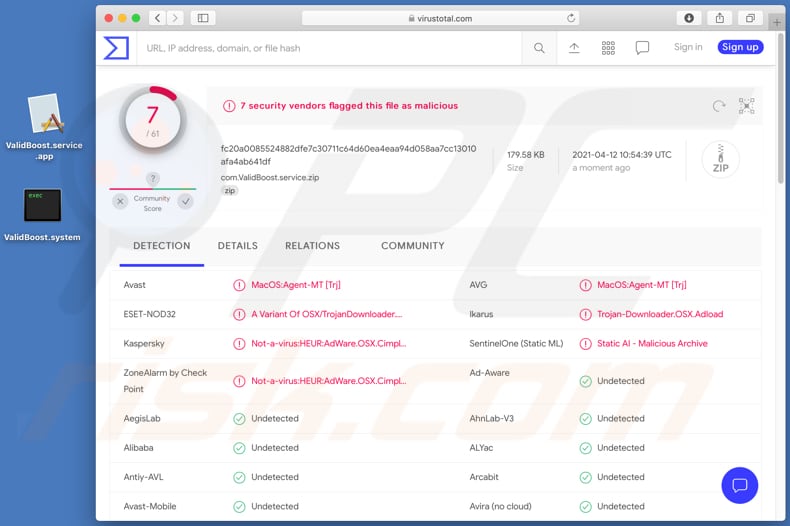 adware validboost na liście wykrycia virustotal