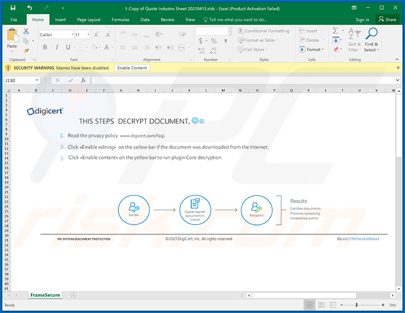 Złośliwy dokument MS Excel używany do wstrzykiwania Warzone RAT