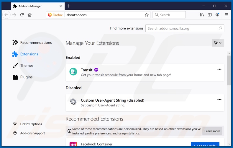 Usuwanie rozszerzeń powiązanych z websearches.club z Mozilla Firefox