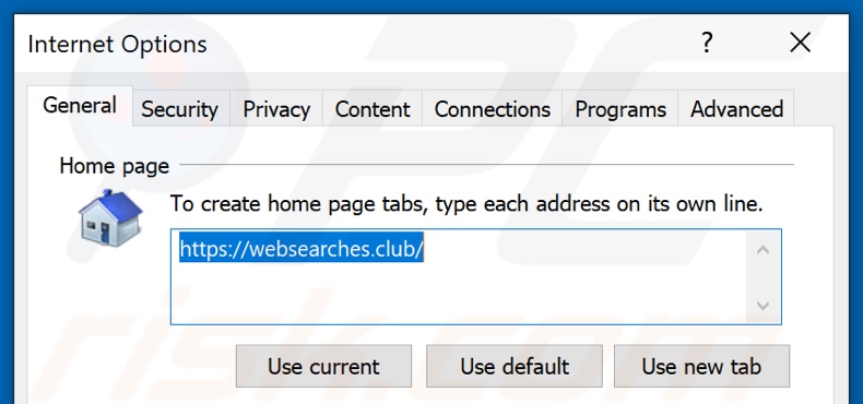 Usuwanie websearches.club ze strony domowej Internet Explorer