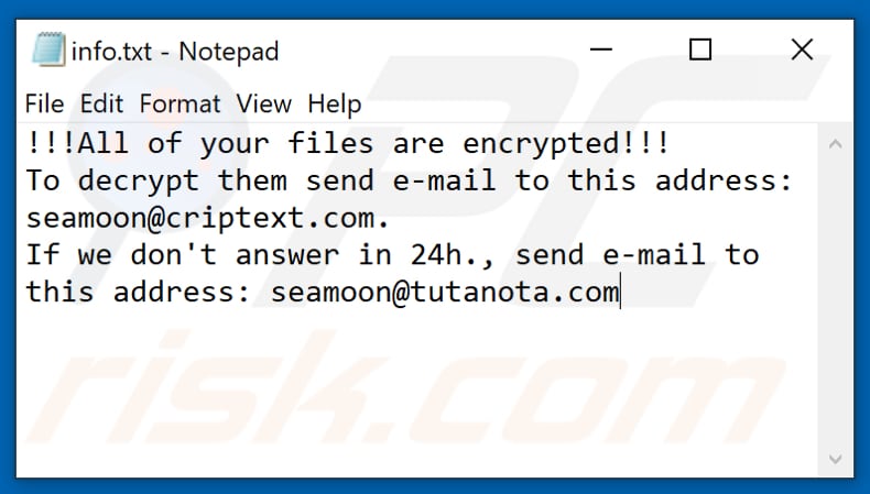 Plik tekstowy ransomware CALVO (info.txt)