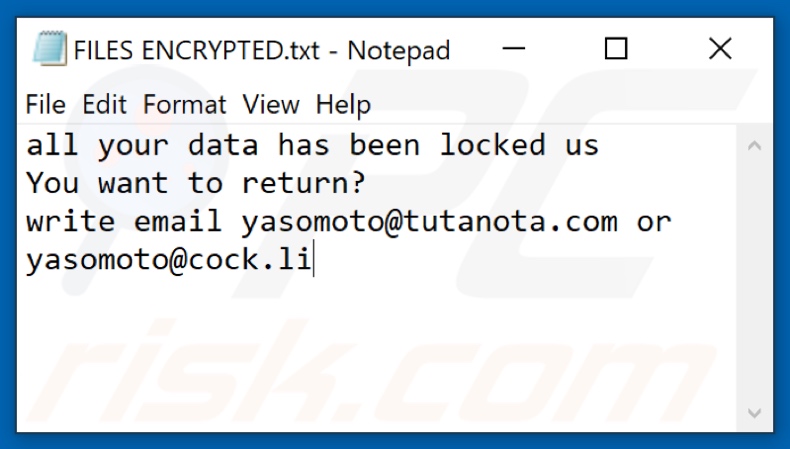 Plik tekstowy ransomware Cesar (FILES ENCRYPTED.txt)