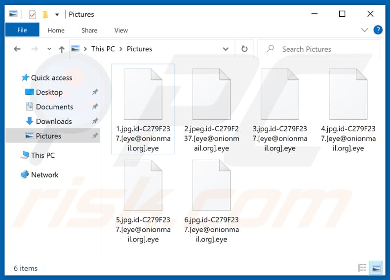 Pliki zaszyfrowane przez ransomware Eye (rozszerzenie .eye)