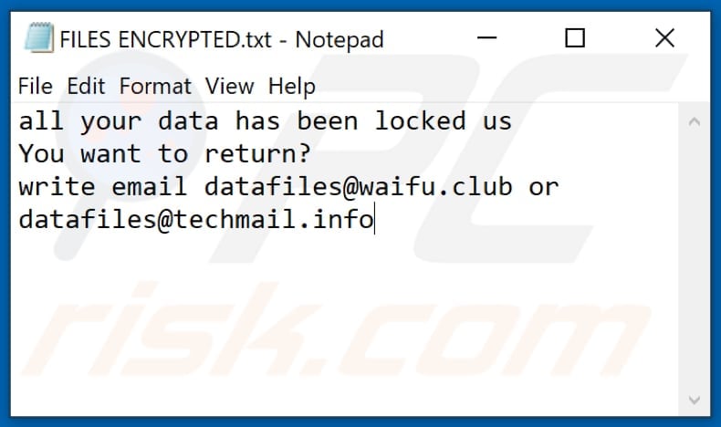 Plik tekstowy ransomware .lock (FILES ENCRYPTED.txt)