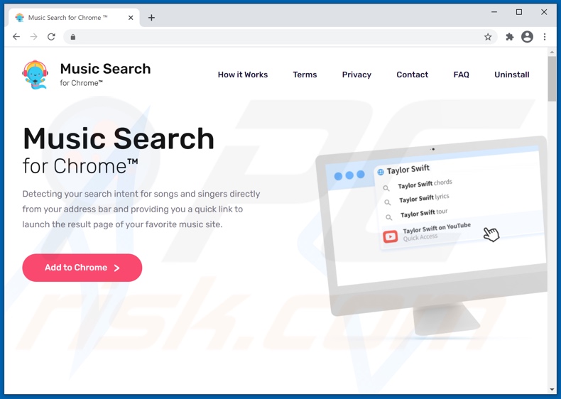 Witryna używana do promowania Music Search for Chrome