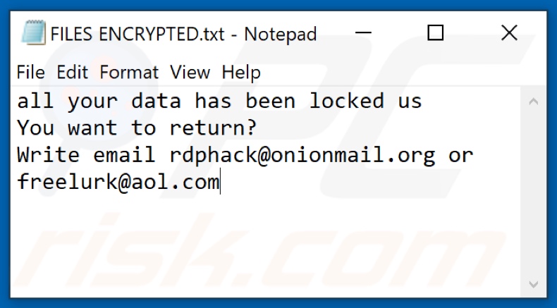 Plik tekstowy ransomware Rdp (Dharma) (FILES ENCRYPTED.txt)