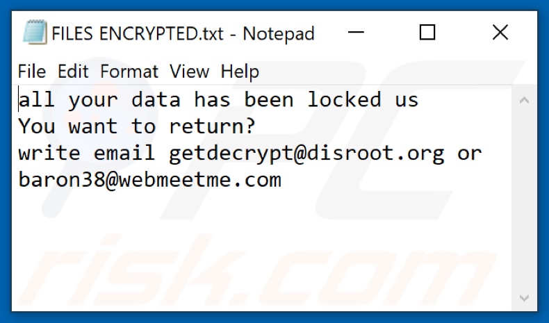Plik tekstowy ransomware Root (FILES ENCRYPTED.txt)